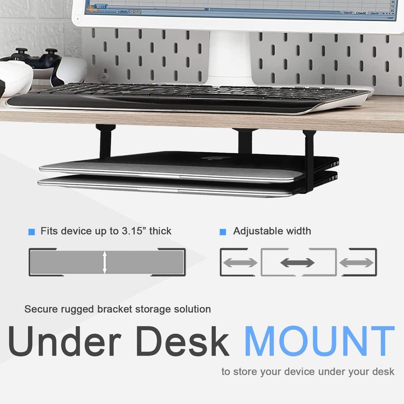 IFCASE Metal Under Desk Shelf Mount Holder for Laptop, Xbox Series S, Xbox One S/X, PS4 Slim/Pro, Desktop Mini PC, Wireless Amplifier, CalDigit TS4 (Black) - Image 2